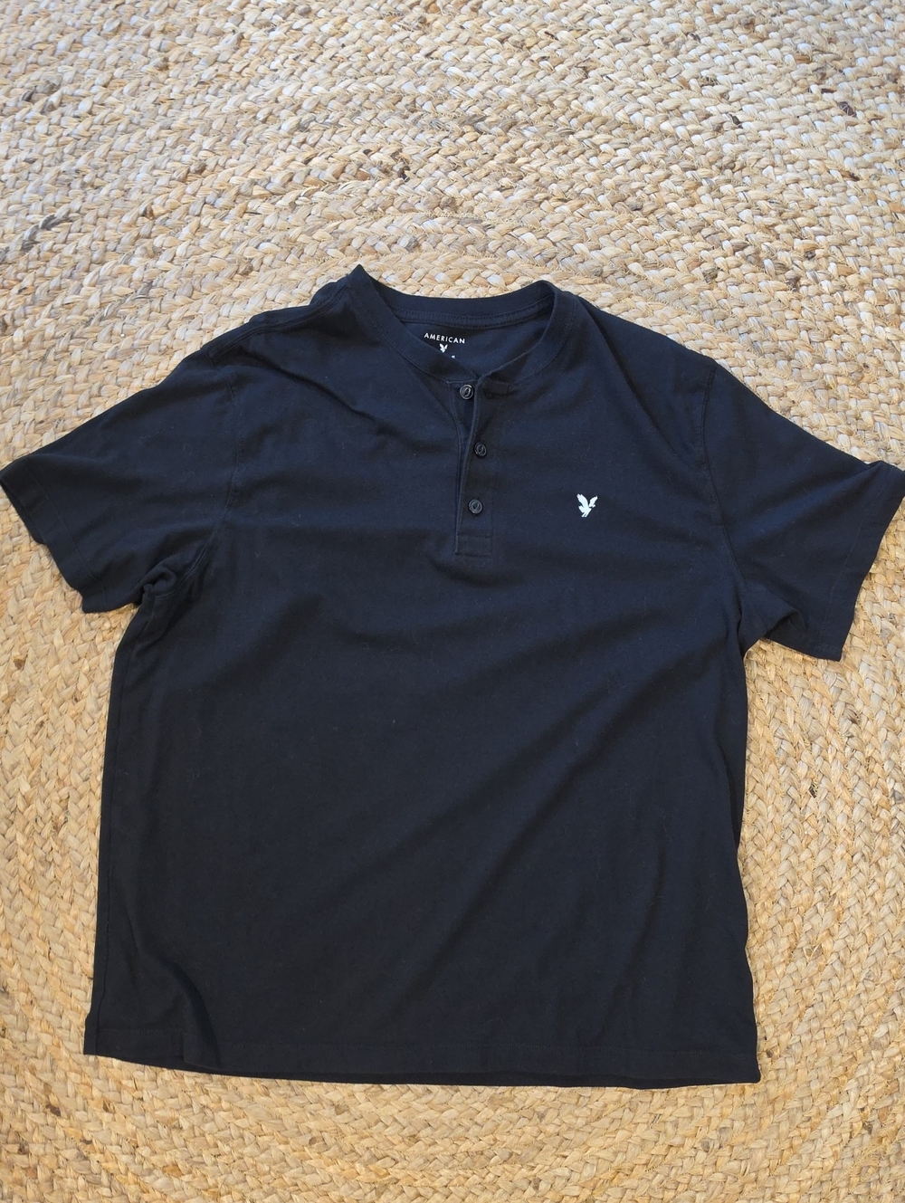 American Eagle Outfitters Black Short-Sleeve Henley Polo